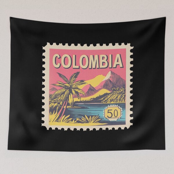 Item preview, Vintage Colombia Postage Stamp Art - Tropical Andes Mountain & Palm designed and sold by tiigerdad.