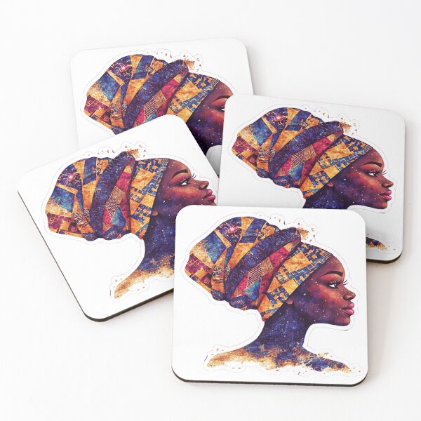 Item preview, Powerful African Queen in Modern Ankara Headwrap – Regal Profile Portrait Art designed and sold by ARTCREATESHOP.
