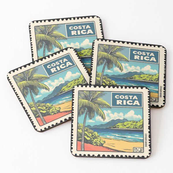 Item preview, Vintage Costa Rica Postage Stamp Art - Tropical Volcano & Beach Paradise designed and sold by tiigerdad.