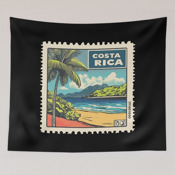 Item preview, Vintage Costa Rica Postage Stamp Art - Tropical Volcano & Beach Paradise designed and sold by tiigerdad.
