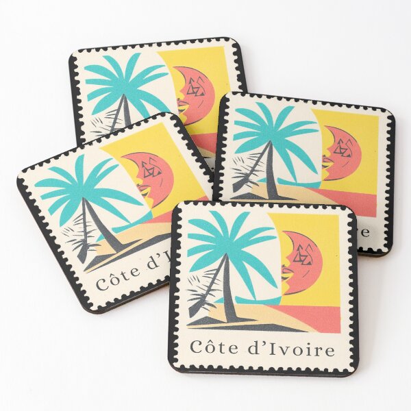 Item preview, Vintage Côte d’Ivoire Postage Stamp Art - Tropical Modernist Sun & Palm designed and sold by tiigerdad.