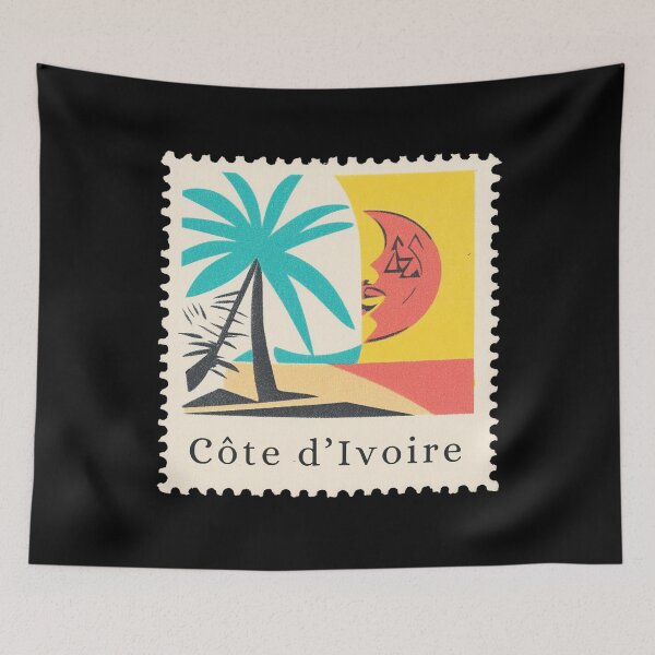 Item preview, Vintage Côte d’Ivoire Postage Stamp Art - Tropical Modernist Sun & Palm designed and sold by tiigerdad.