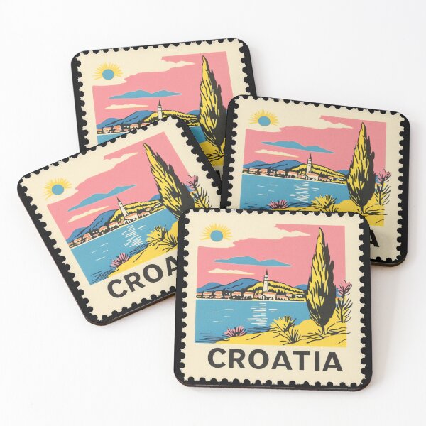 Item preview, Vintage Croatia Postage Stamp Art - Mediterranean Coast & Cypress Tree designed and sold by tiigerdad.
