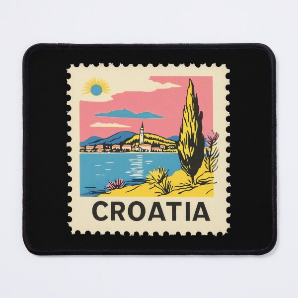 Item preview, Vintage Croatia Postage Stamp Art - Mediterranean Coast & Cypress Tree designed and sold by tiigerdad.