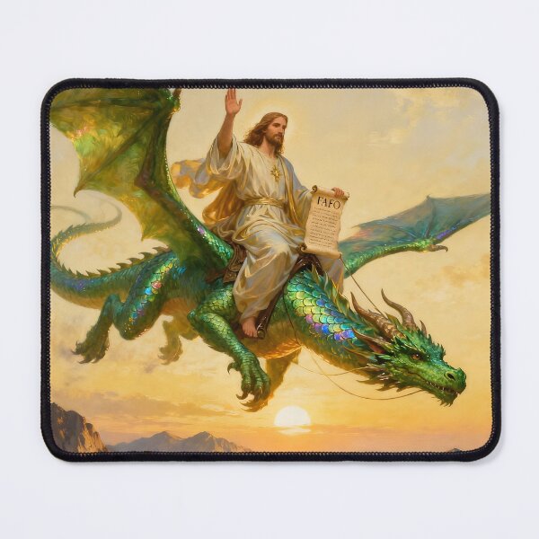 Item preview, Jesus with FAFO Scroll Riding a Green Dragon designed and sold by EyesthatBlind.