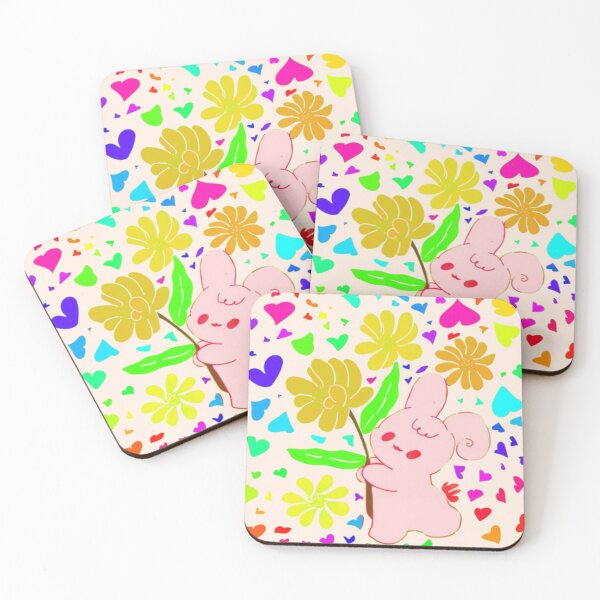 Item preview, Rainbow Hearts Bunny with Flowers designed and sold by RenaraArt.