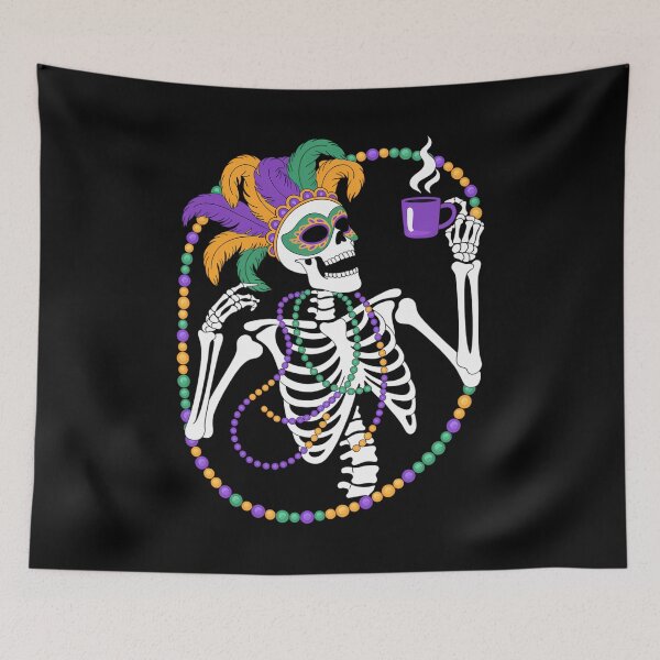 Item preview, Mardi Gras Skeleton Drinking Coffee Mask Beads designed and sold by JonathalIngham.