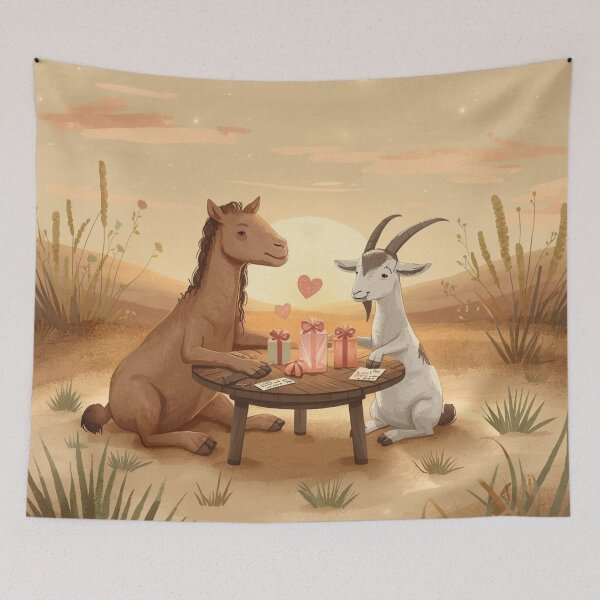 Item preview, Valentine’s Camel & Goat Couple • Whimsical Nomad Heart Prep Art designed and sold by WildlifeWhimsy.