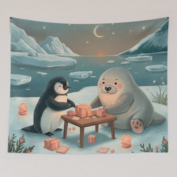 Item preview, Valentine’s Penguin & Seal Couple • Whimsical Polar Heart Prep Art designed and sold by WildlifeWhimsy.