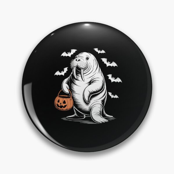 Item preview, Halloween Walrus with Pumpkin Bucket and Bats for Ocean designed and sold by countntenov.