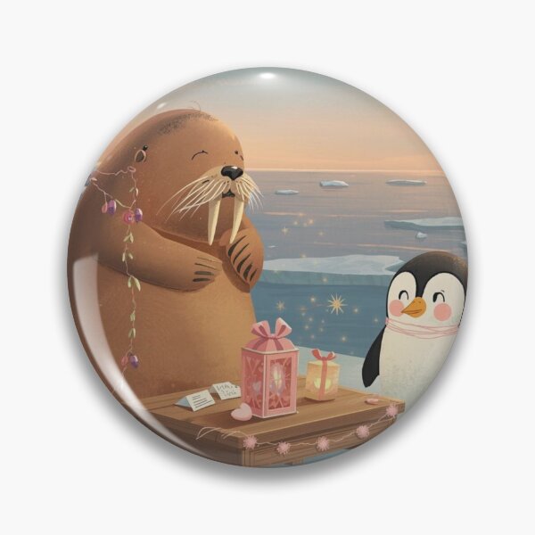 Item preview, Valentine’s Walrus & Penguin Couple • Whimsical Polar Heart Prep Art designed and sold by WildlifeWhimsy.