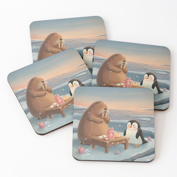Item preview, Valentine’s Walrus & Penguin Couple • Whimsical Polar Heart Prep Art designed and sold by WildlifeWhimsy.