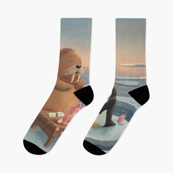 Item preview, Valentine’s Walrus & Penguin Couple • Whimsical Polar Heart Prep Art designed and sold by WildlifeWhimsy.
