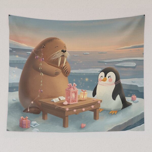 Item preview, Valentine’s Walrus & Penguin Couple • Whimsical Polar Heart Prep Art designed and sold by WildlifeWhimsy.