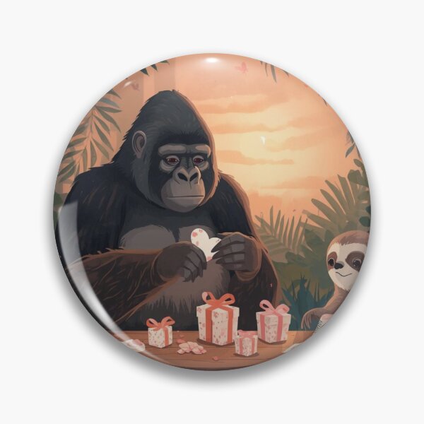 Item preview, Valentine’s Gorilla & Sloth Couple • Whimsical Jungle Heart Prep Art designed and sold by WildlifeWhimsy.