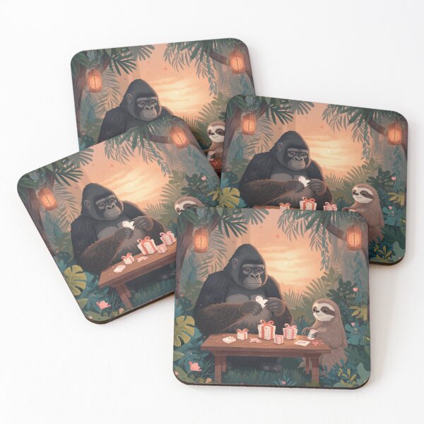 Item preview, Valentine’s Gorilla & Sloth Couple • Whimsical Jungle Heart Prep Art designed and sold by WildlifeWhimsy.