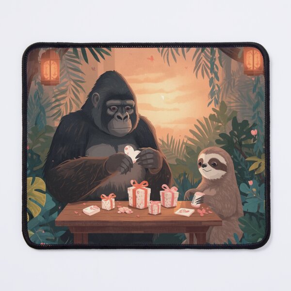 Item preview, Valentine’s Gorilla & Sloth Couple • Whimsical Jungle Heart Prep Art designed and sold by WildlifeWhimsy.