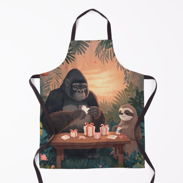 Item preview, Valentine’s Gorilla & Sloth Couple • Whimsical Jungle Heart Prep Art designed and sold by WildlifeWhimsy.