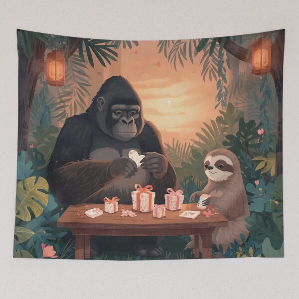 Item preview, Valentine’s Gorilla & Sloth Couple • Whimsical Jungle Heart Prep Art designed and sold by WildlifeWhimsy.