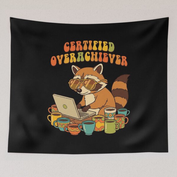 Item preview, Certified Overachiever – Retro Raccoon with Coffee | Funny Pop Art 70s Design designed and sold by SoulenCify.