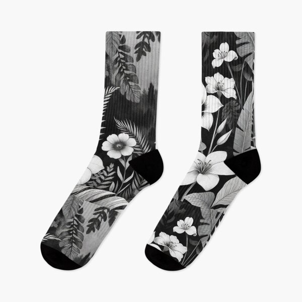 Artikelvorschau, Schwarz-weiße tropische Blumen entworfen und verkauft von SassyArtistry.