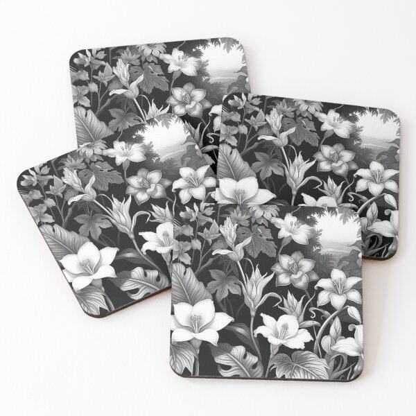 Item preview, Monochrome Tropical Flower Garden Illustration designed and sold by SassyArtistry.