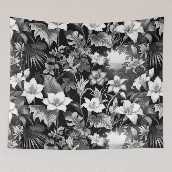 Item preview, Monochrome Tropical Flower Garden Illustration designed and sold by SassyArtistry.