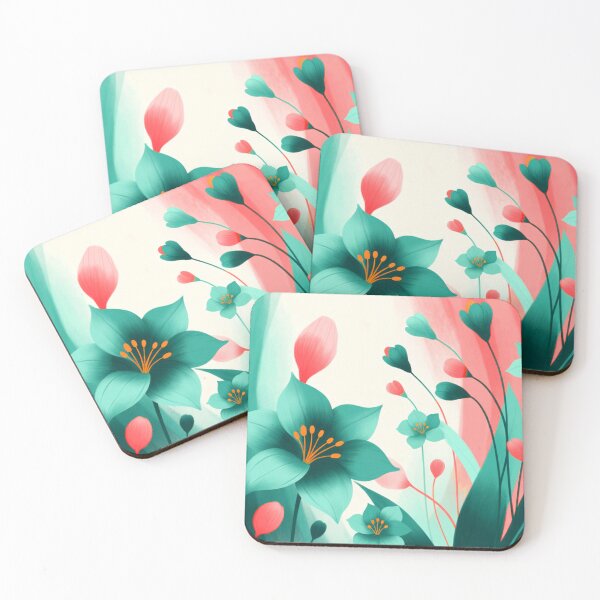 Item preview, Teal Coral Flowers Illustration designed and sold by SassyArtistry.