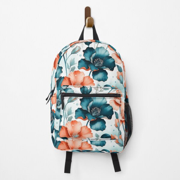 Item preview, Teal and Coral Flowers Illustration designed and sold by SassyArtistry.