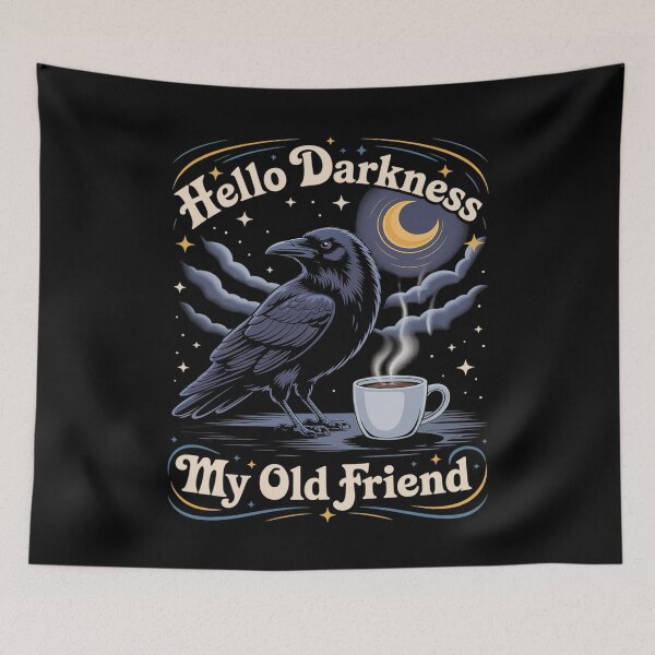 Item preview, Hello Darkness My Old Friend Raven and Coffee Cup Halloween designed and sold by ProudForFunny.