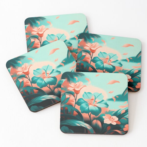 Item preview, Teal and Coral Tropical Flowers designed and sold by SassyArtistry.