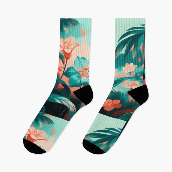 Item preview, Teal and Coral Tropical Flowers designed and sold by SassyArtistry.