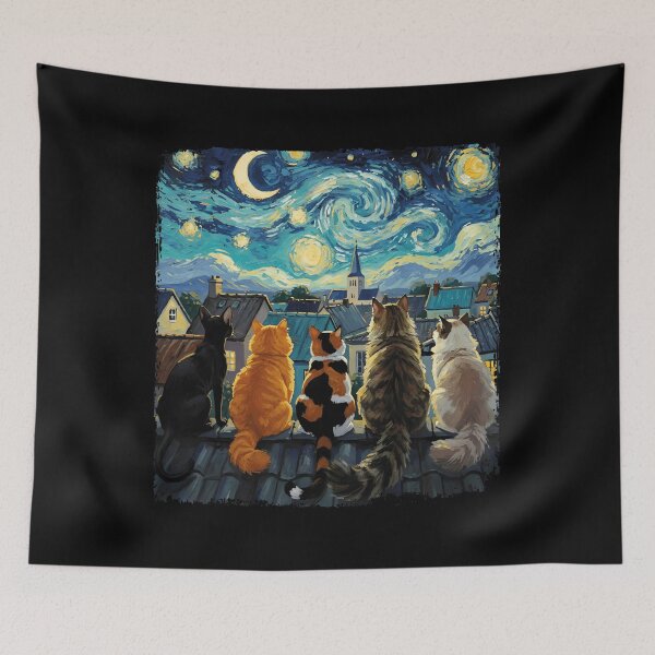 Item preview, Funny Cat Starry Night Van Gogh Cats Rooftop Scene Feline designed and sold by stanton88.