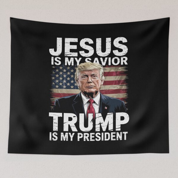 Item preview, Jesus Is My Savior Trump Is My President 2024 American Flag designed and sold by FadeOfThrone.