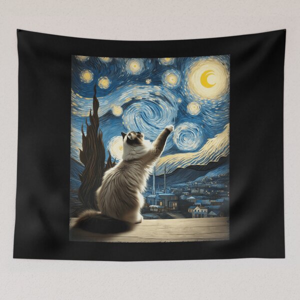 Item preview, Van Gogh Starry Night Style Artistic Ragdoll Cat designed and sold by stanton88.