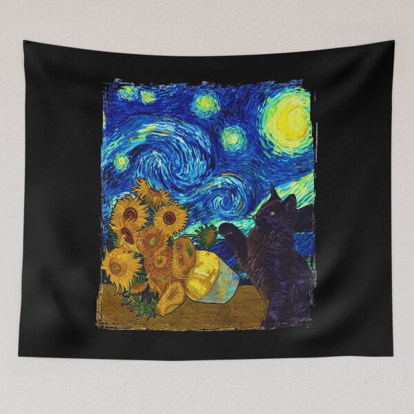 Item preview, Starry Night Black Cat Funny Van Gogh Sunflower Cat Lover designed and sold by stanton88.