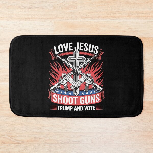 Item preview, Love Jesus. Shoot Guns. And Vote Trump Flag designed and sold by FadeOfThrone.
