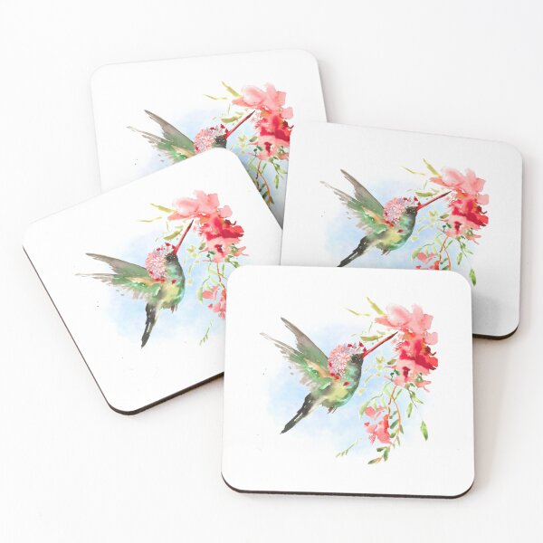 Item preview, Watercolor Hummingbird with Pink Flowers designed and sold by IN Tales.