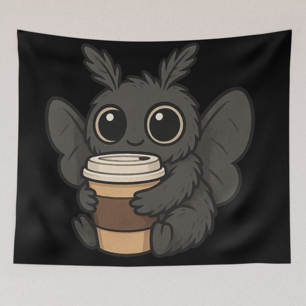 Item preview, Cute Mothman with Coffee – Cozy Cryptid Caffeine designed and sold by Mouraludia.