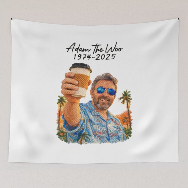 Item preview, Adam The Woo Cozy Knit Tribute Art | Handmade Plush Travel Vlogger Illustration | Coffee & Sunset Aesthetic designed and sold by Gurjeetpixelart.