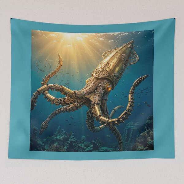 Item preview, Steampunk Driftwood Art Nouveau Squid designed and sold by Tridentulus.