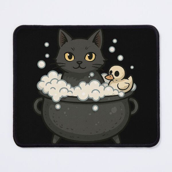 Item preview, Cute Black Cat in Cauldron – Cozy Witchy Bubble Bath designed and sold by Mouraludia.