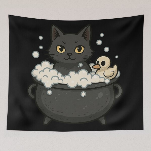 Item preview, Cute Black Cat in Cauldron – Cozy Witchy Bubble Bath designed and sold by Mouraludia.