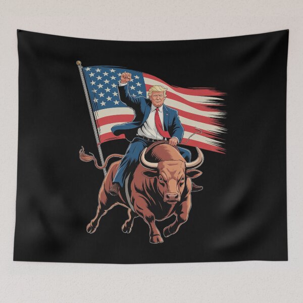 Item preview, Rodeo Bull Rider Trump American Flag Cowboy Bull Riding designed and sold by AquaKiev.