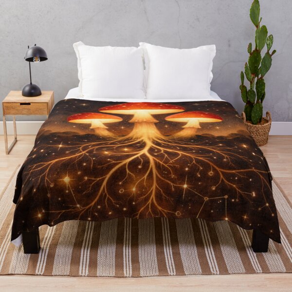 Item preview, Mystical Mushroom Wall Art – Surreal Celestial Roots Fantasy Illustration designed and sold by leen12 Art Designs Prints.