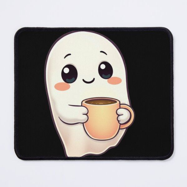 Item preview, Cute Kawaii Ghost with Coffee ☕ – Cozy Pastel Cartoon Ghost Sticker & POD Design designed and sold by CozyPops.