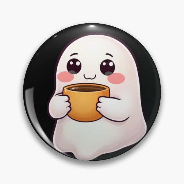 Item preview, Cute Kawaii Ghost Drinking Coffee ☕ | Cozy Pastel Ghost Sticker & POD Design designed and sold by CozyPops.
