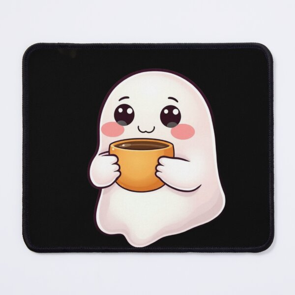 Item preview, Cute Kawaii Ghost Drinking Coffee ☕ | Cozy Pastel Ghost Sticker & POD Design designed and sold by CozyPops.