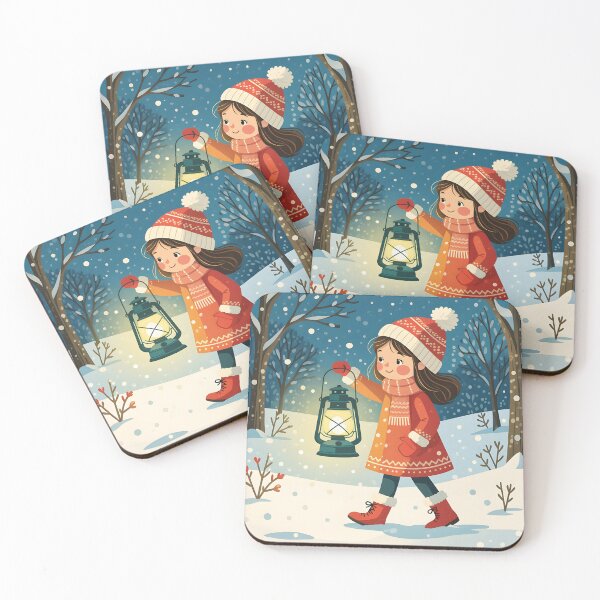 Item preview, On a winter’s scene a cute girl carries a vintage kerosene lantern  designed and sold by Ponted.