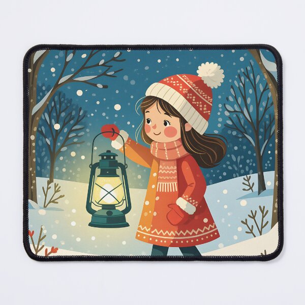 Item preview, On a winter’s scene a cute girl carries a vintage kerosene lantern designed and sold by Ponted.